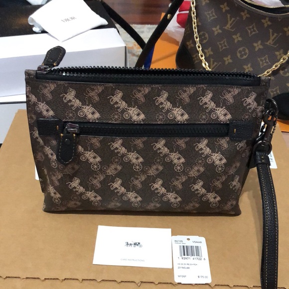 Auth NEW COACH rare Brown Designer Clutch Yellow Rocket Design - Picture 2 of 3